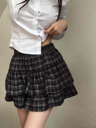 Ultimate Dark Check Tiered Balloon Mini Skirt