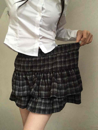 Ultimate Dark Check Tiered Balloon Mini Skirt