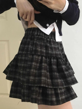 Ultimate Dark Check Tiered Balloon Mini Skirt
