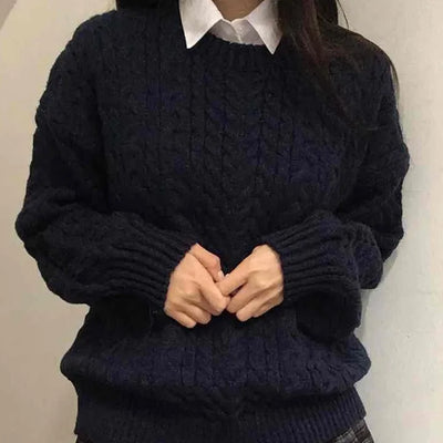 Classic Aran Pattern Wool Blend Round Neck Knit