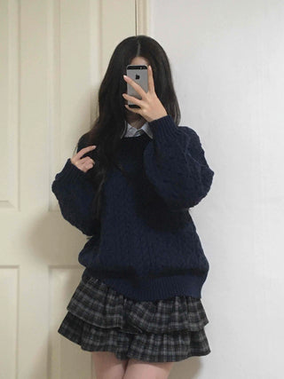Classic Aran Pattern Wool Blend Round Neck Knit