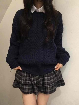 Classic Aran Pattern Wool Blend Round Neck Knit