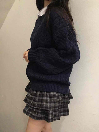 Classic Aran Pattern Wool Blend Round Neck Knit