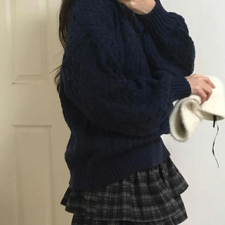 Classic Aran Pattern Wool Blend Round Neck Knit