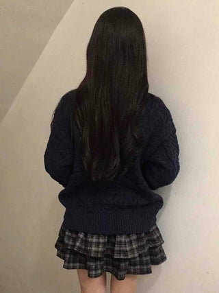 Classic Aran Pattern Wool Blend Round Neck Knit