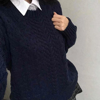 Classic Aran Pattern Wool Blend Round Neck Knit