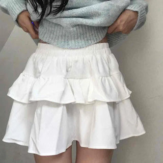 Delicate Fit Double Frill Shirred Elastic Waist Skirt