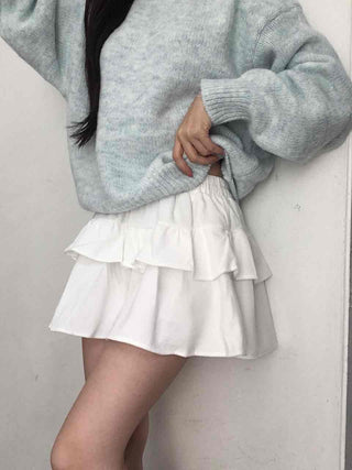 Delicate Fit Double Frill Shirred Elastic Waist Skirt