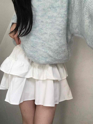 Delicate Fit Double Frill Shirred Elastic Waist Skirt