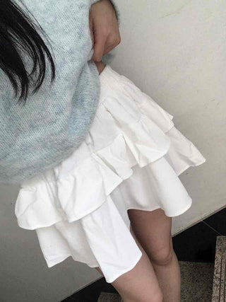 Delicate Fit Double Frill Shirred Elastic Waist Skirt