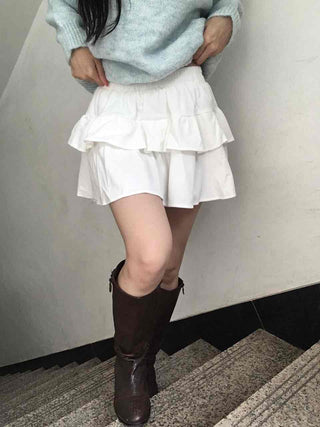 Delicate Fit Double Frill Shirred Elastic Waist Skirt