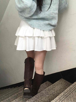 Delicate Fit Double Frill Shirred Elastic Waist Skirt