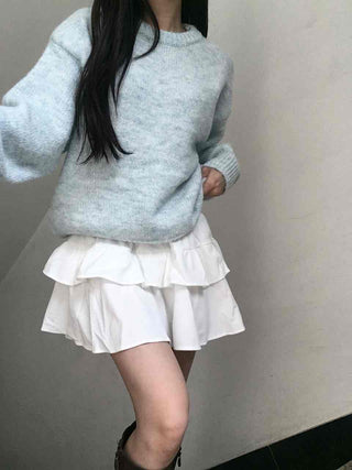 Delicate Fit Double Frill Shirred Elastic Waist Skirt