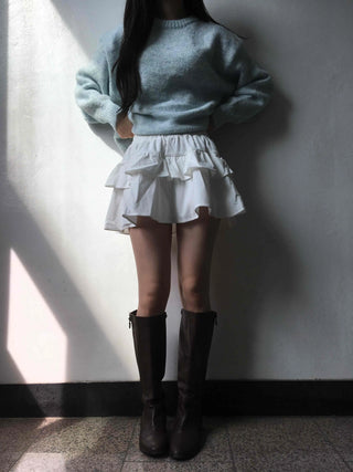 Delicate Fit Double Frill Shirred Elastic Waist Skirt