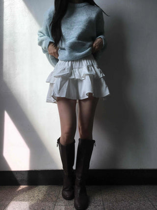 Delicate Fit Double Frill Shirred Elastic Waist Skirt