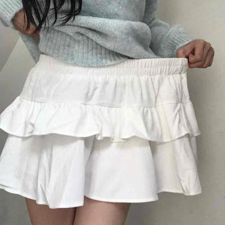 Delicate Fit Double Frill Shirred Elastic Waist Skirt