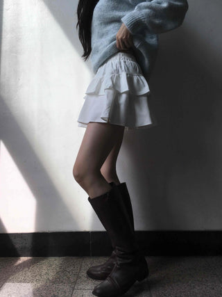 Delicate Fit Double Frill Shirred Elastic Waist Skirt