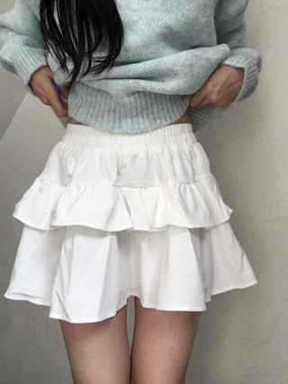 Delicate Fit Double Frill Shirred Elastic Waist Skirt
