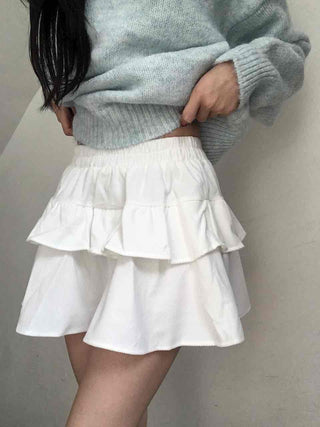 Delicate Fit Double Frill Shirred Elastic Waist Skirt
