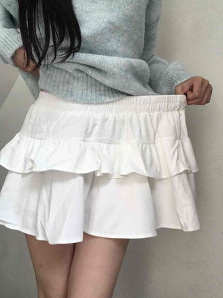Delicate Fit Double Frill Shirred Elastic Waist Skirt