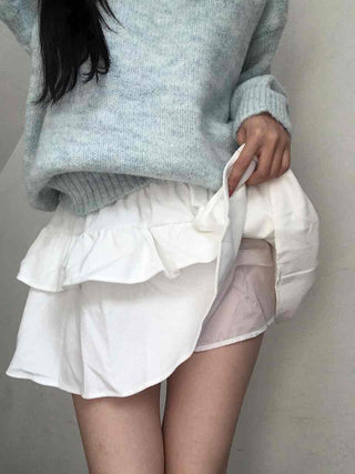 Delicate Fit Double Frill Shirred Elastic Waist Skirt