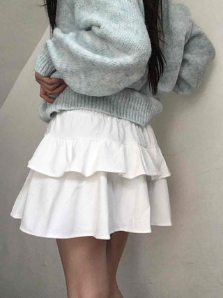 Delicate Fit Double Frill Shirred Elastic Waist Skirt