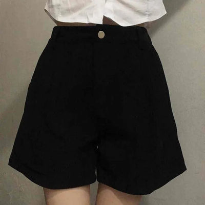Basic Daily High-Waisted Pintuck Cotton Shorts