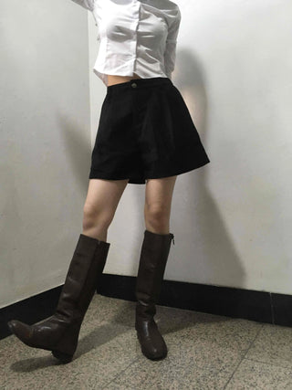 Basic Daily High-Waisted Pintuck Cotton Shorts