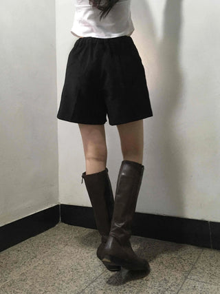 Basic Daily High-Waisted Pintuck Cotton Shorts