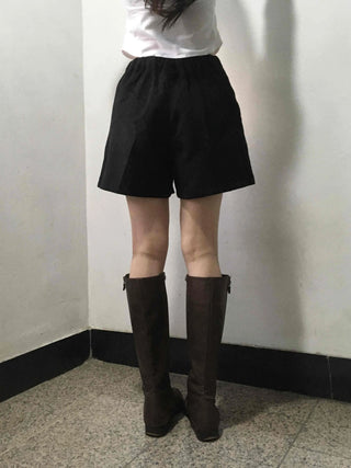 Basic Daily High-Waisted Pintuck Cotton Shorts