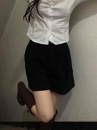 Basic Daily High-Waisted Pintuck Cotton Shorts