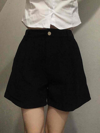 Basic Daily High-Waisted Pintuck Cotton Shorts