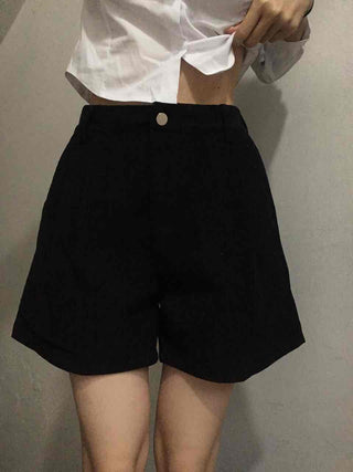 Basic Daily High-Waisted Pintuck Cotton Shorts