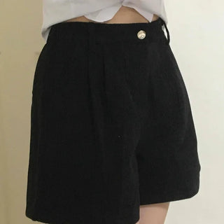 Basic Daily High-Waisted Pintuck Cotton Shorts