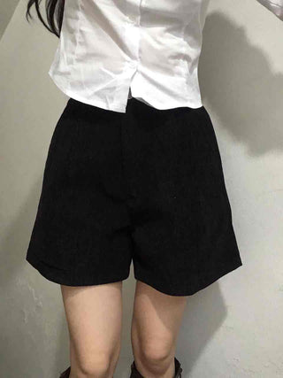 Basic Daily High-Waisted Pintuck Cotton Shorts