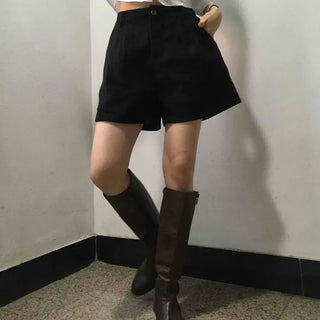 Basic Daily High-Waisted Pintuck Cotton Shorts