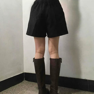 Basic Daily High-Waisted Pintuck Cotton Shorts