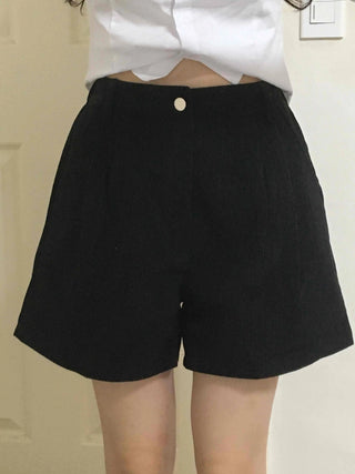 Basic Daily High-Waisted Pintuck Cotton Shorts