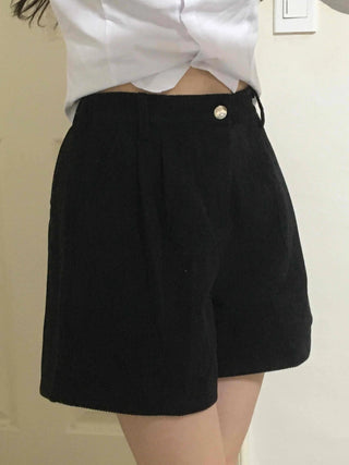 Basic Daily High-Waisted Pintuck Cotton Shorts