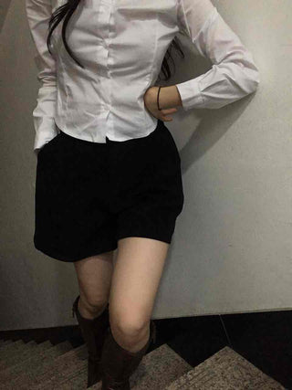 Basic Daily High-Waisted Pintuck Cotton Shorts