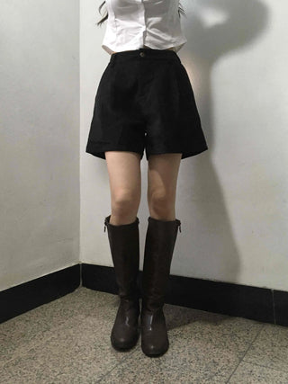 Basic Daily High-Waisted Pintuck Cotton Shorts