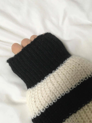 Button Strap Bold Stripe Oversized Knit