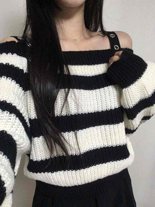 Button Strap Bold Stripe Oversized Knit