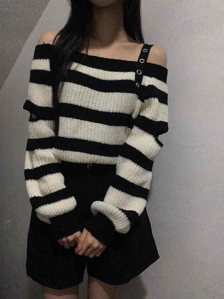 Button Strap Bold Stripe Oversized Knit