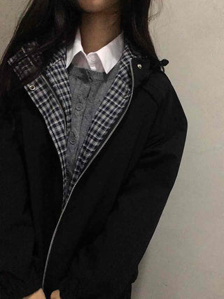 Oversized Check Lined Hoodie Jumper