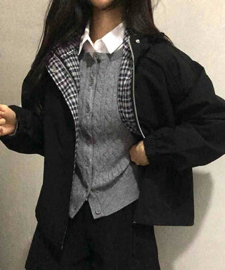 Oversized Check Lined Hoodie Jumper