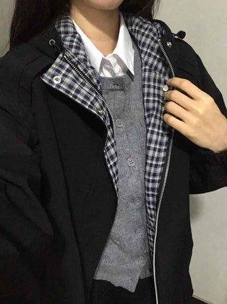 Oversized Check Lined Hoodie Jumper