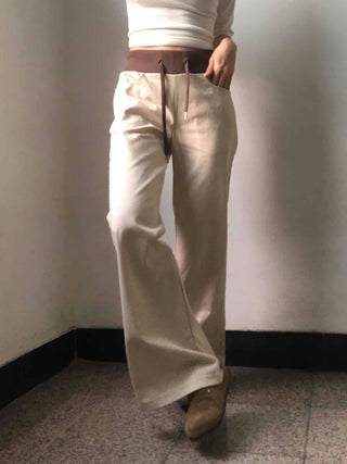 Low-Rise Drawstring Wide Slacks Pants