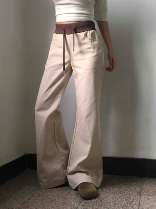 Low-Rise Drawstring Wide Slacks Pants