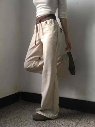 Low-Rise Drawstring Wide Slacks Pants